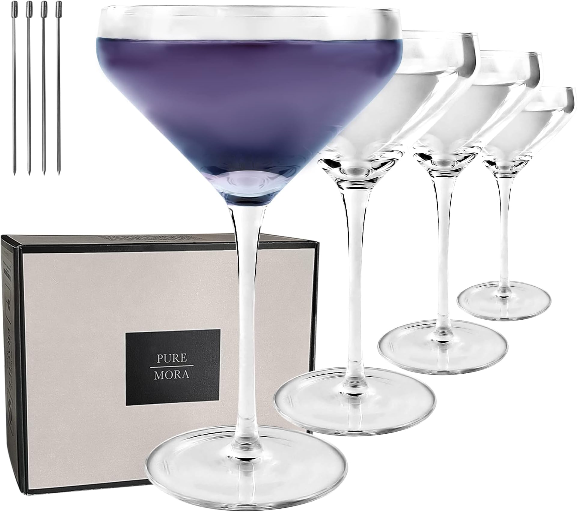- PURE The Remy Coupe - Set of 4, 8oz Handblown Premium Crystal Martini Glasses for Cocktail, Gin & Tonic, Cosmopolitan, Manhattan, Bar, Fancy Mixology, etc. Modern Angle Drinking Glassware