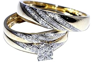 Ssjewel Diamond Trio Bridal Wedding Engagement Ring Set 14K Yellow Gold Finish for Her
