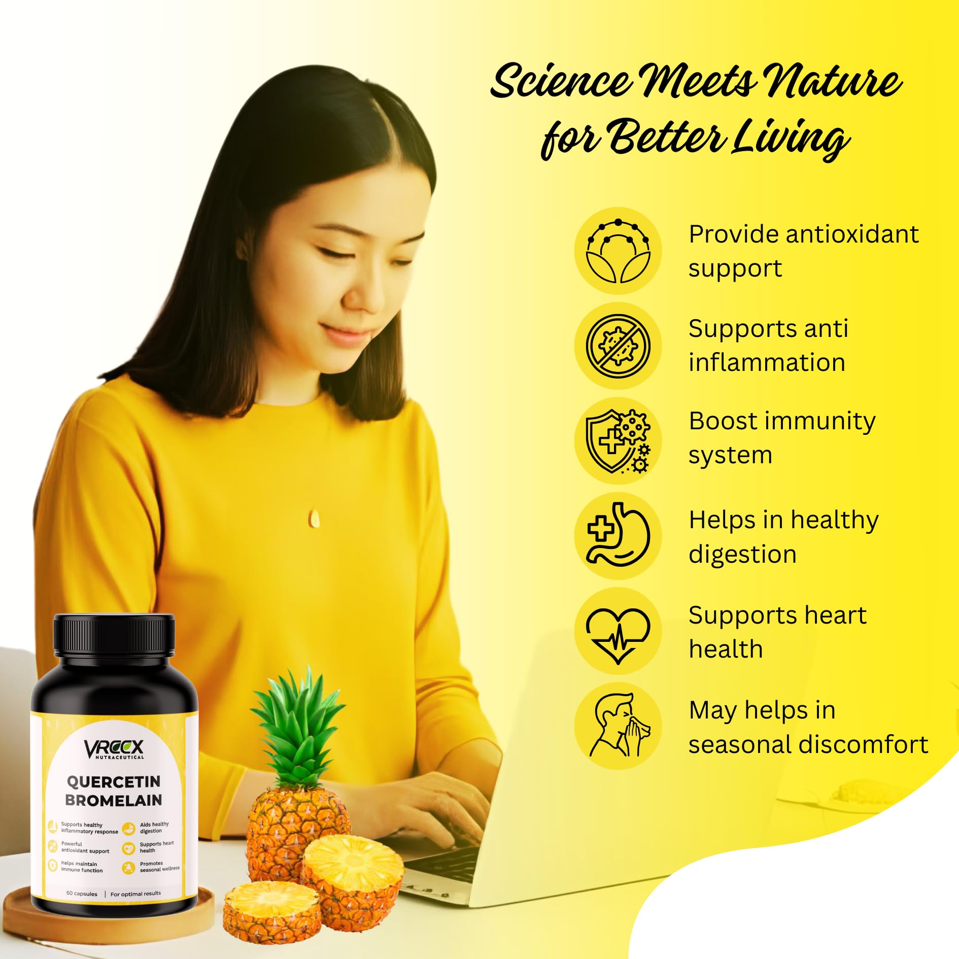 VREEX Quercetin 400 mg with Bromelain 75 mg | Supports Immune Health, Seasonal Wellness & Antioxidant Protection | 60 Capsules 2