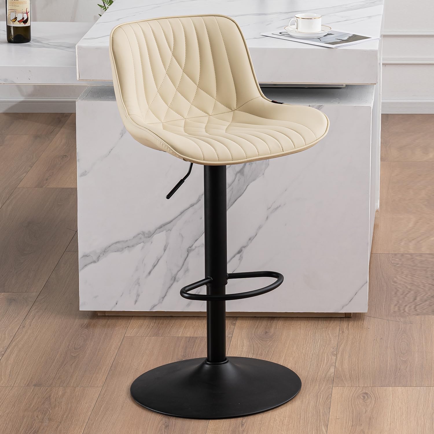 YOUTASTE Bar Stools, Breakfast Bar Chairs with Back, PU Leather Kitchen stools, Swivel Height Adjustable Barstools, Modern (Beige, One Stool)