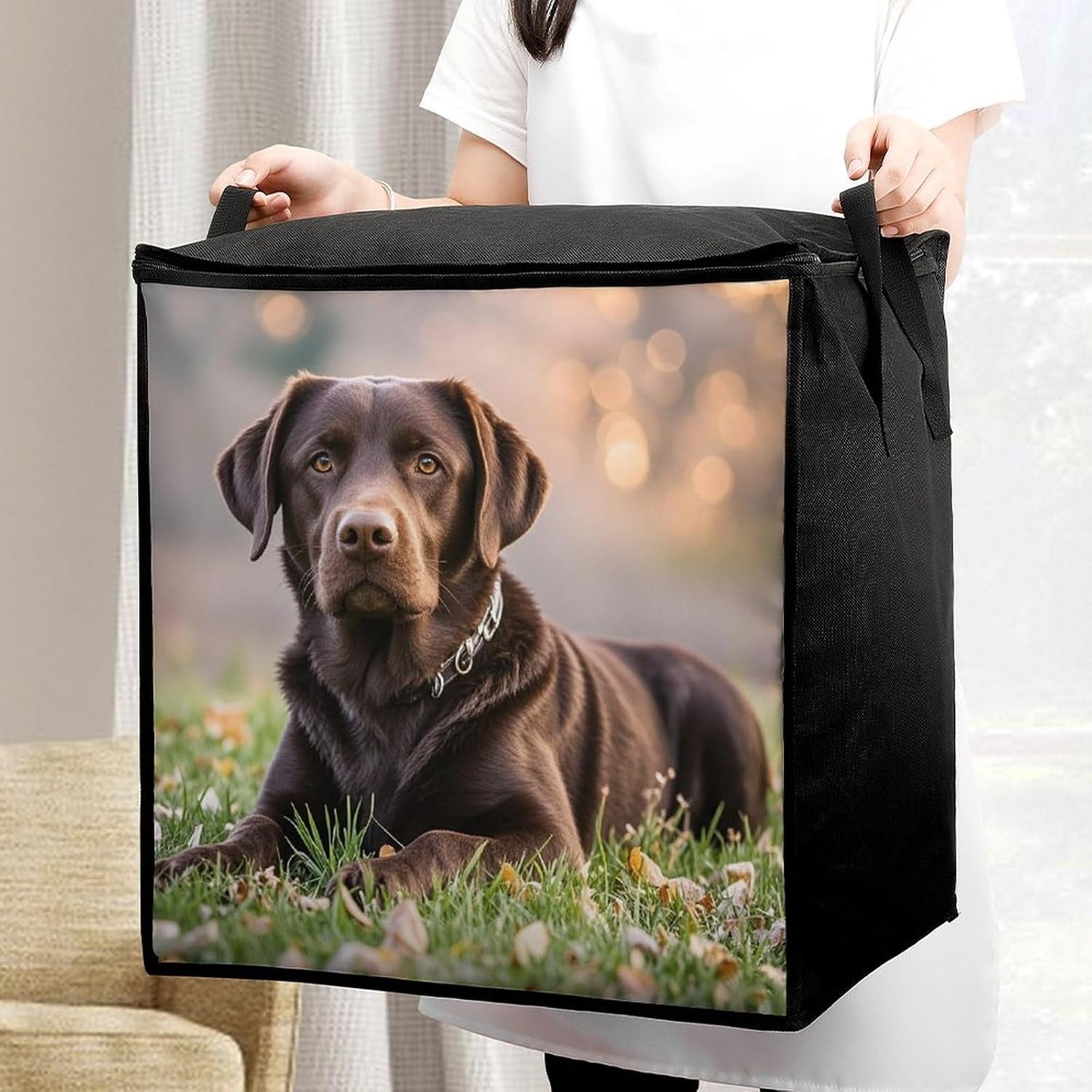 Large Brown Labrador Retriever Storage Bags with Handle Foldable Closet Organizers Clothes Storage Bins Bedding Storage Containers Fabric Moving Bags Blanket Comforter Storage Bag 70L