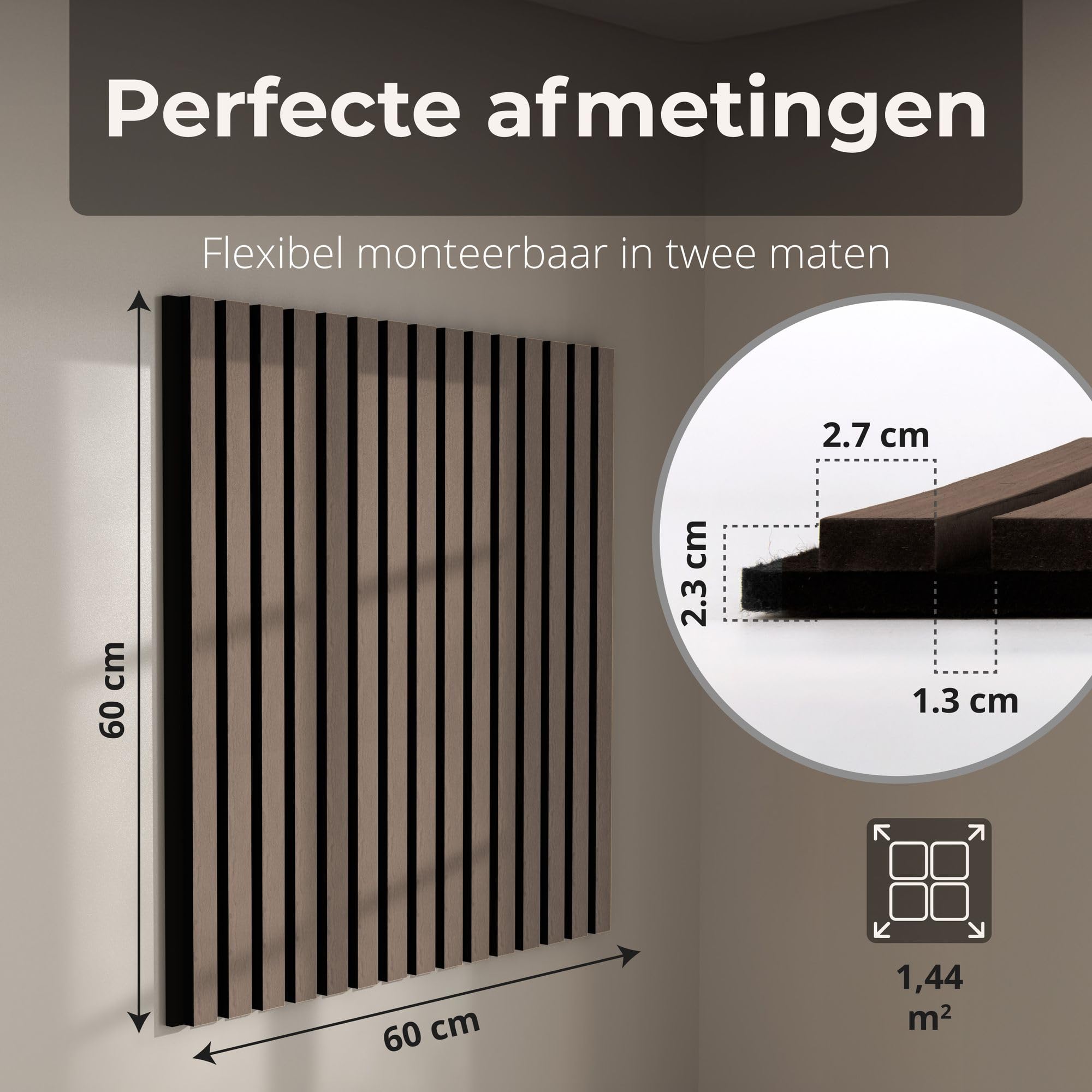 Dalsys akoestische panelen 60x60cm, 4 stuks notenhout, wandbekleding, houten wandpanelen, lamelwand met geluidsisolatie