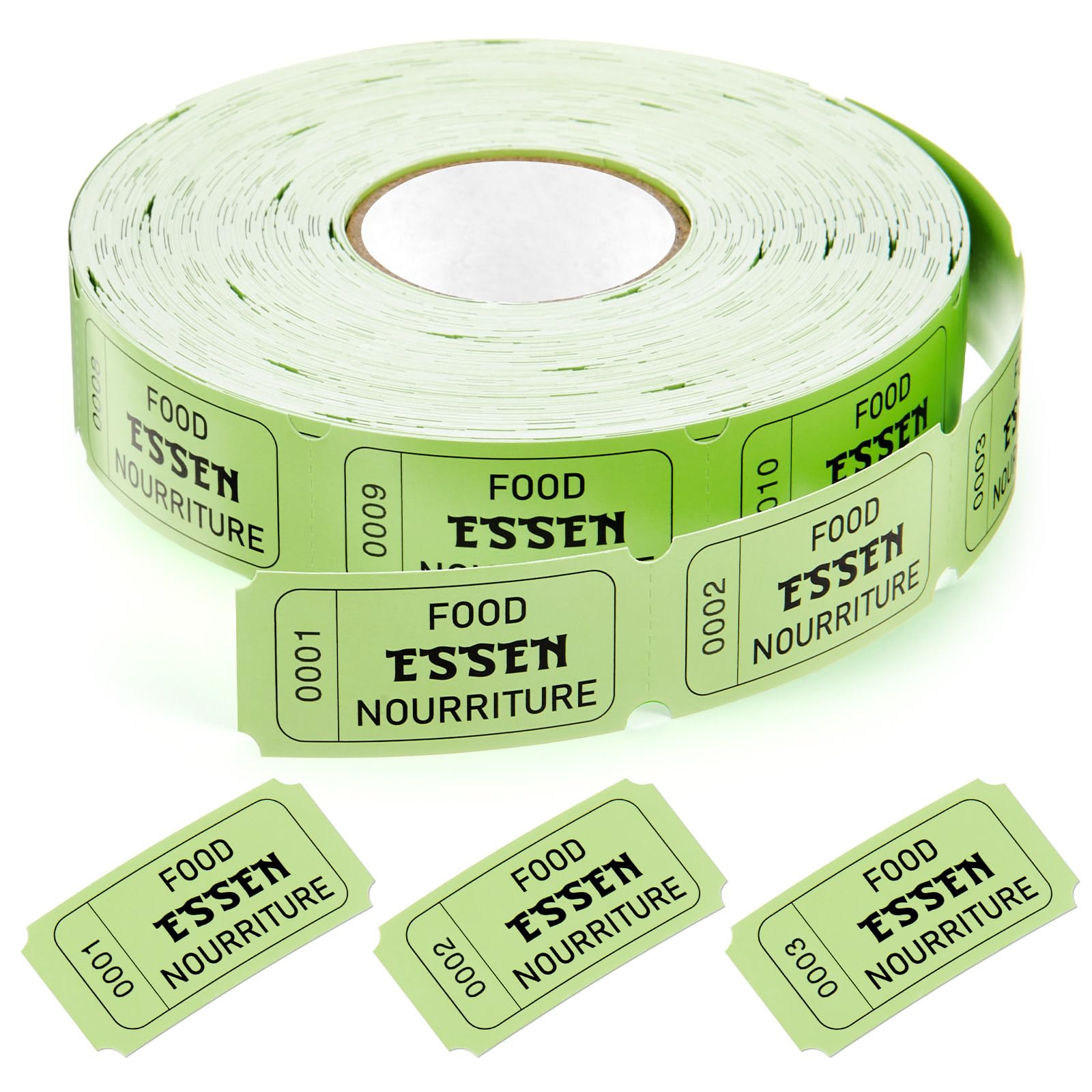 Nezyo Rouleau de Jetons 1000 Feuilles de Jetons Perforés Rouleau de Bons Alimentation à Numéro Consécutif Boissons de Marque Rouleau Jetons de Démolition pour Magasins Bar Mariage(Vert,FOOD