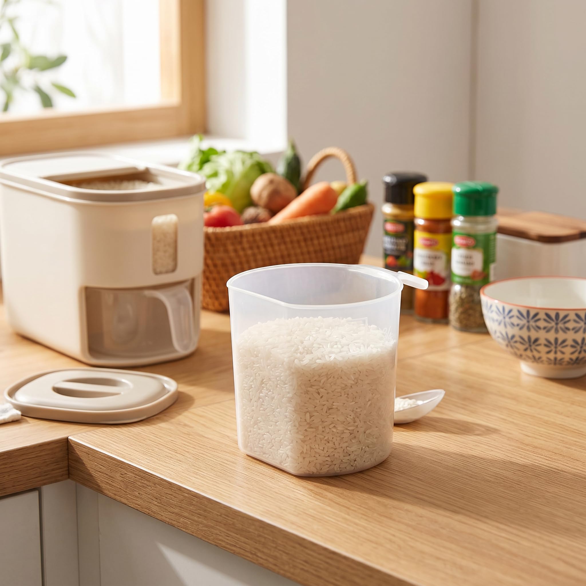 Acouto Contenedor Hermético para Arroz 5 Litros Contenedor Alimentos Cocina PP Espesado para Arroz Harina Granos Alimentos Secos Almacenamiento Hermético para Cocina Contenedor para Grano y Cereal