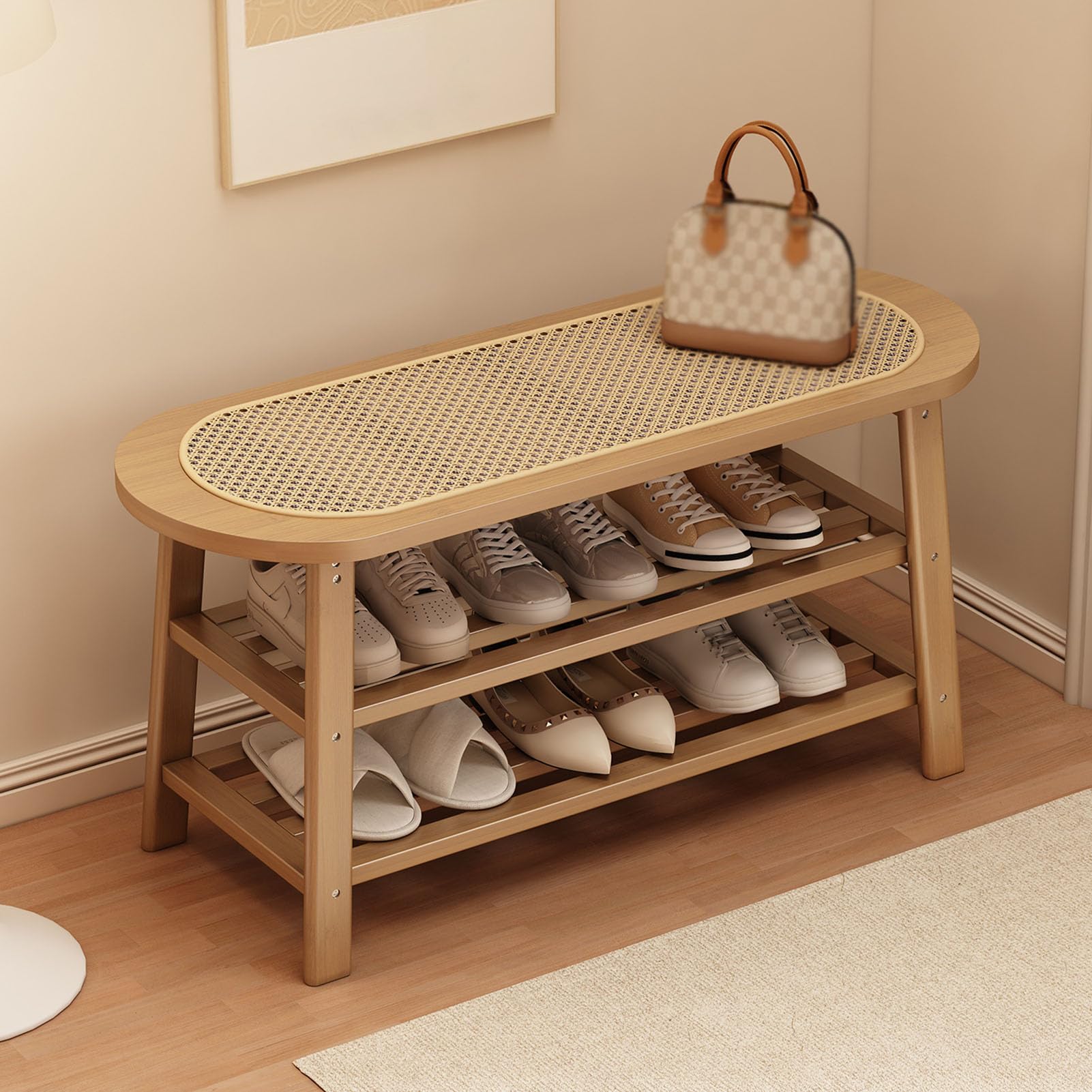 Organisateur de chaussures avec banc et coussin d'assise de salon