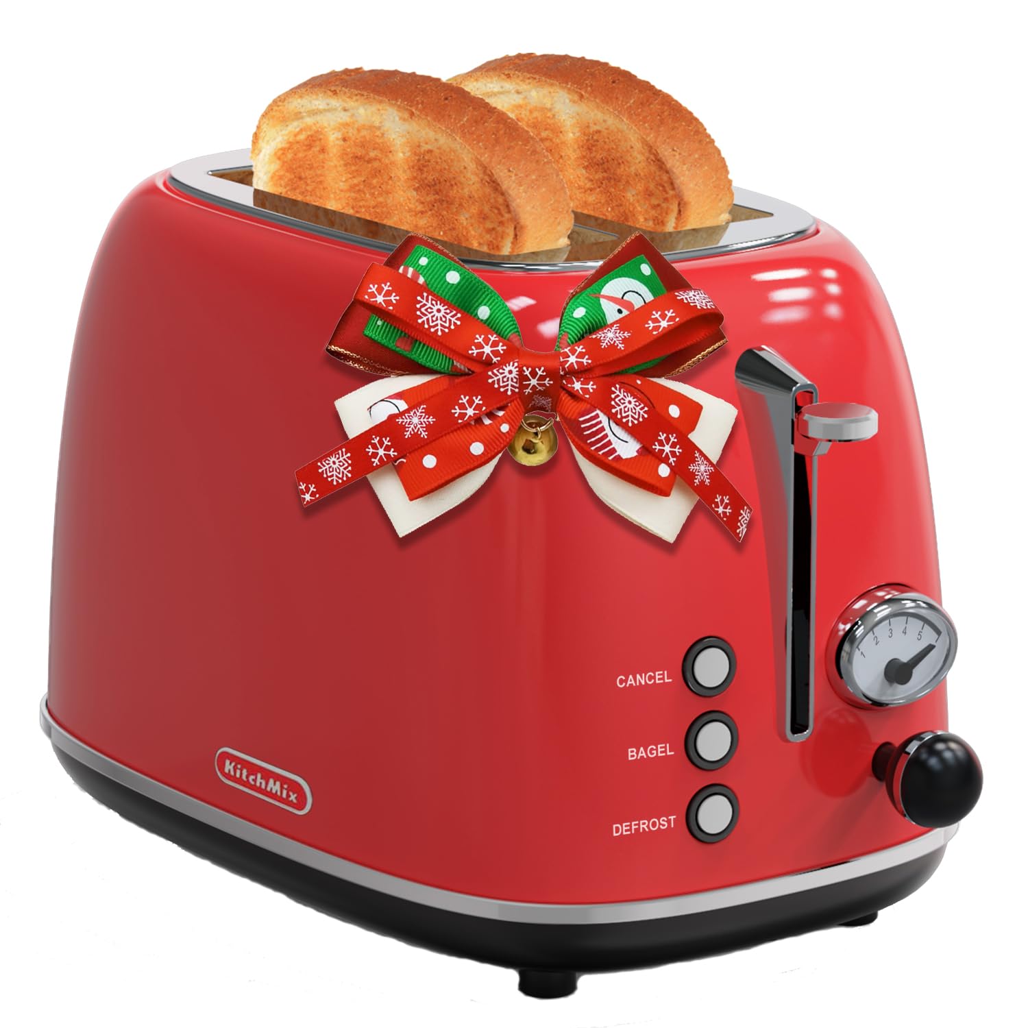 Toaster 2 slice,Retro Stainless Steel Toaster with 6 Settings, 1.5 In Extra Wide Slots, Bagel/Defrost/Cancel Function, Removable Crumb Tray (Red)