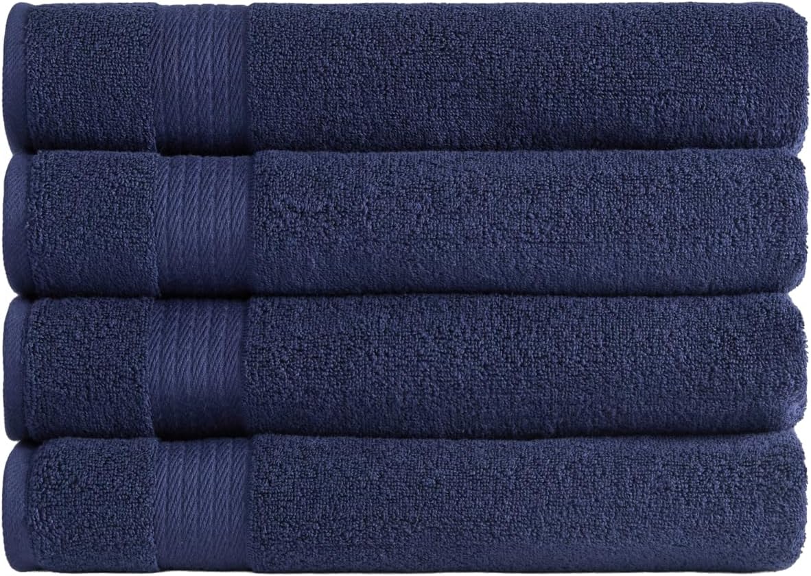 Ozdilek 4-Piece Bath Towels, 30x60 550 GSM 100% Turkish Cotton, Luxury Quick Dry, Extra Large, Fade-Resistant, Eco-Friendly, Spa Towel, Comfortable (Navy Blue)