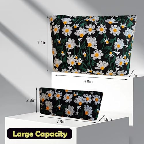 Miniatura 3 de Bolsa de maquillaje para mujer, bolsa de cosméticos de pana y bolsa para lápices, juego de 2 piezas, organizador de cosméticos de moda, bolsa para