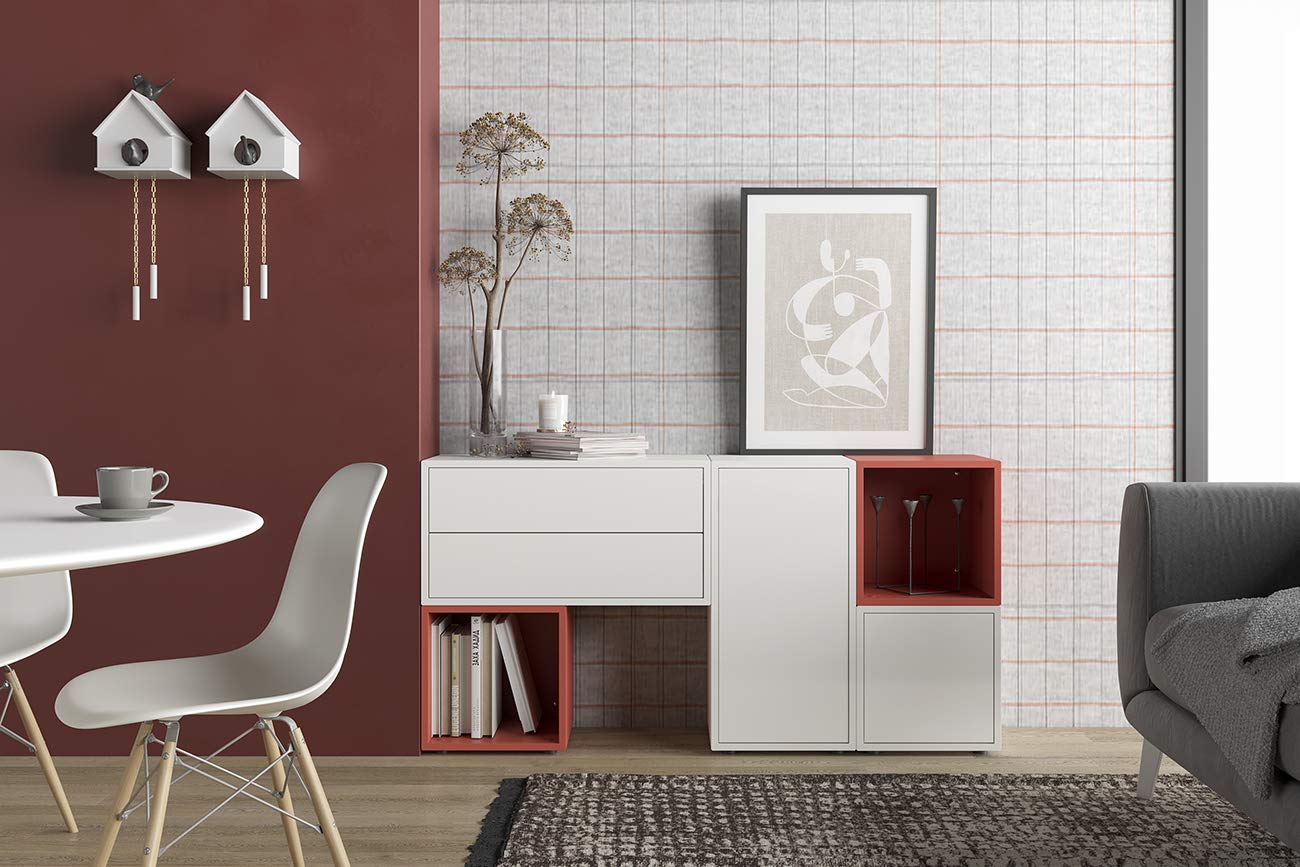 Iconico Home QBE Cube Mural 1 étagère, avec Porte Ouverture à Pression, Blanc