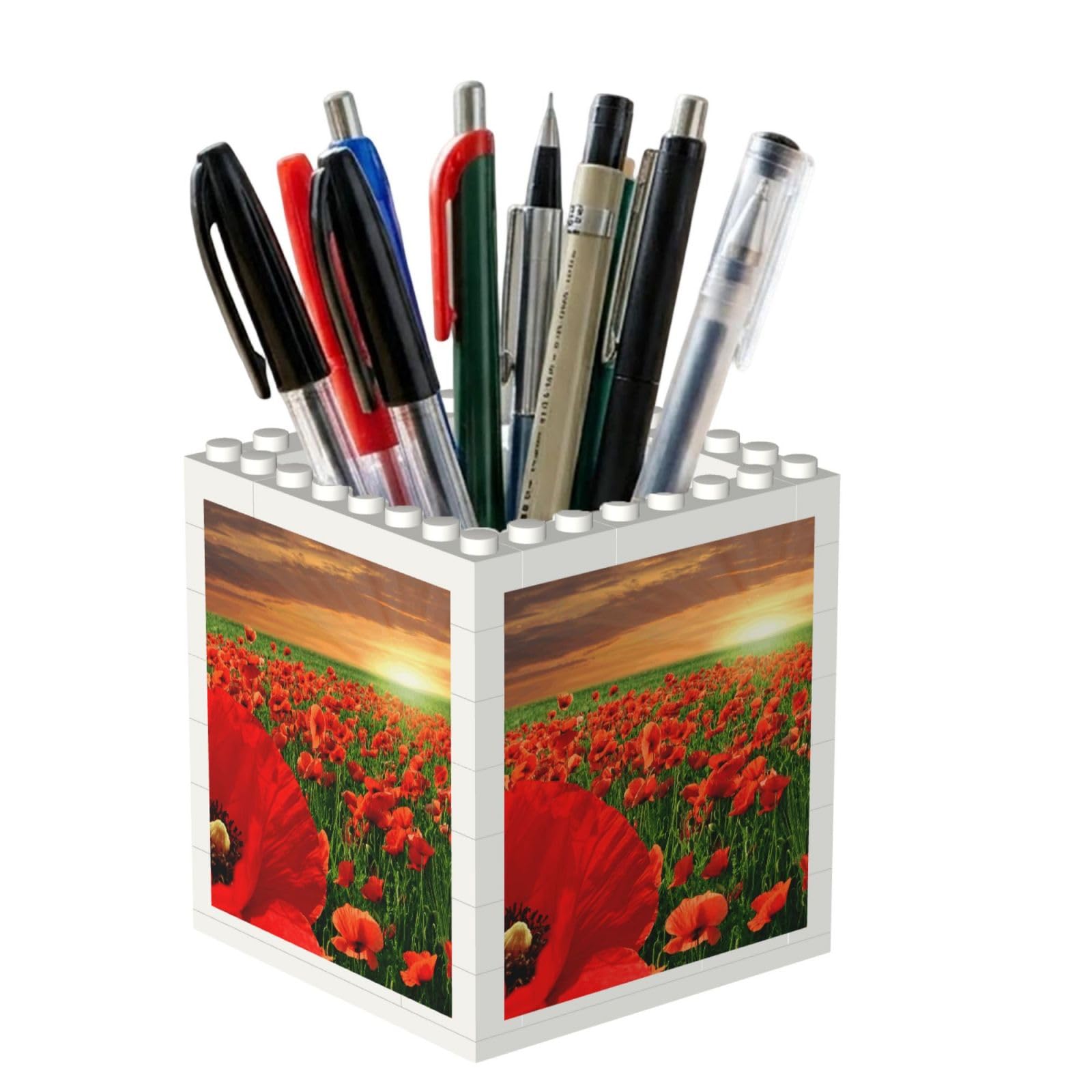 Poadnly Sunset Poppy Field, Pen Pot Pencil Holder for Office Home School, Compact Desk Organiser for Office Stationery