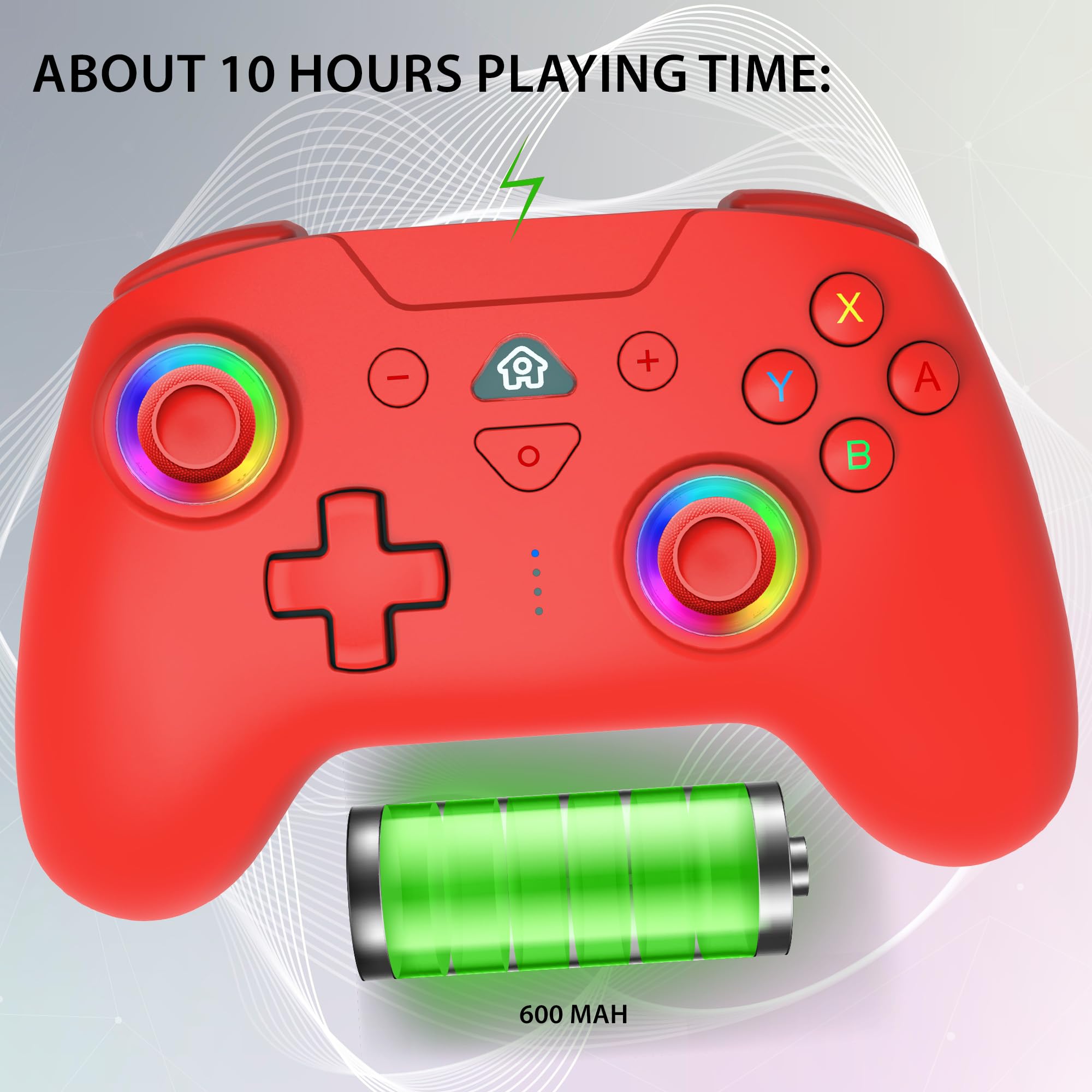 Subsonic – Mando para Nintendo Switch/Switch 2 - Mando Switch inalámbrico bluetooth con LED, vibración y giroscopio - Rojo