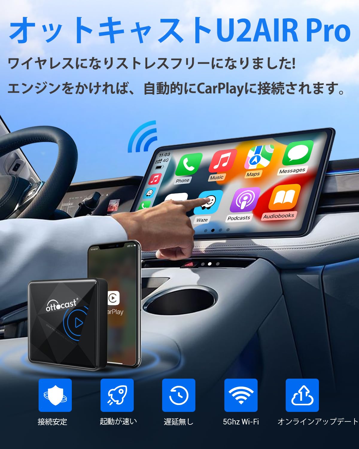 Amazon.co.jp: オットキャスト Ottocast 新型 CarPlayワイヤレス 