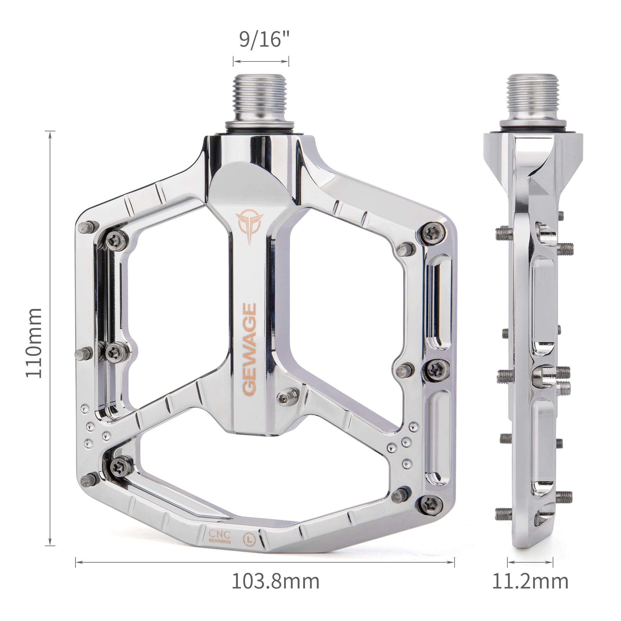 GEWAGE MTB Pedale Profi – CNC Aluminium, 3-Fach-Lagersystem mit großem Kugellager + Nadellager, 9/16″ Chromoly, ultraflaches Monoblock Design, 14 Pins, kompakt