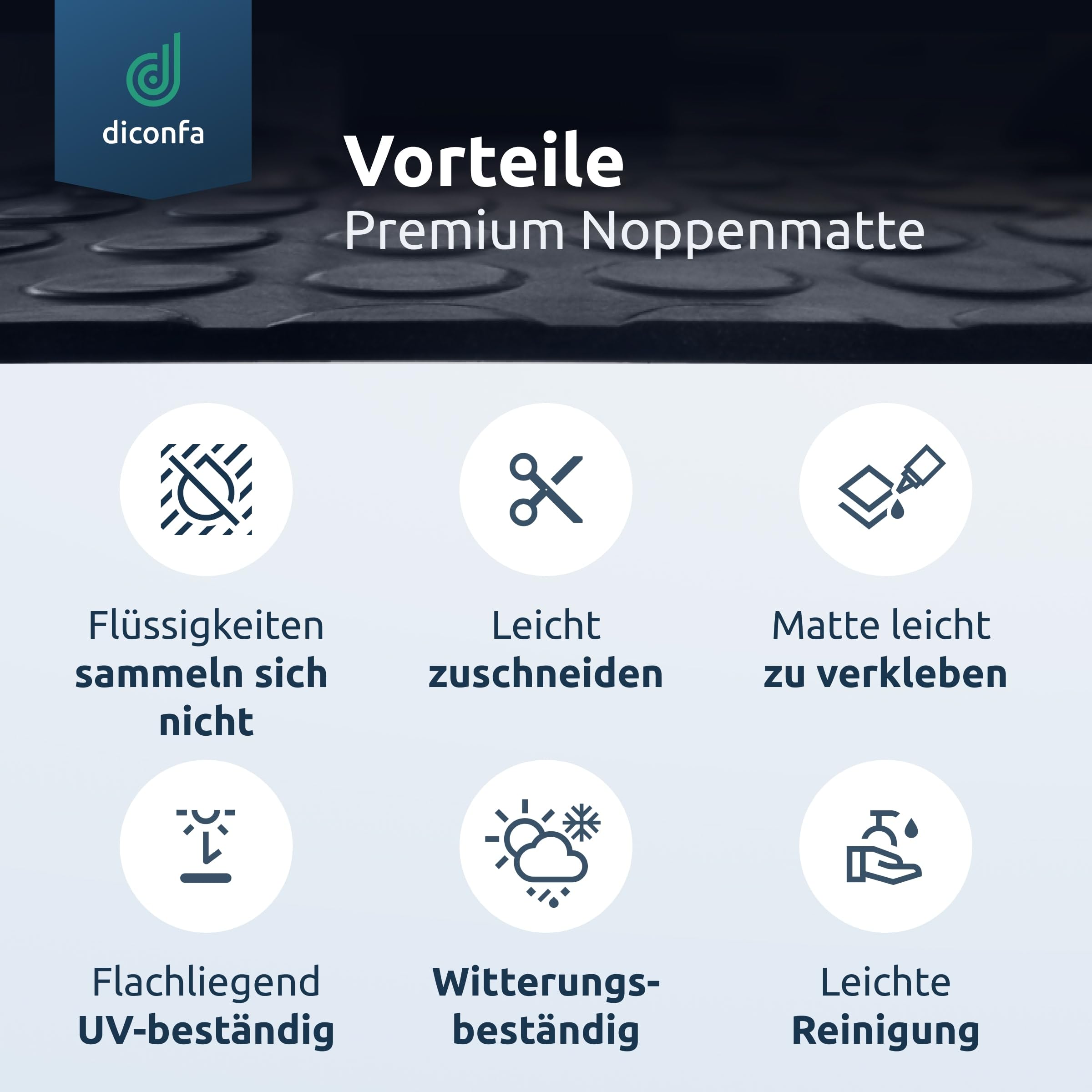 diconfa Noppenmatte Gummimatte 3mm WÄHLEN - BREITE 0,1m bis 2m - LÄNGE 0,05m bis 10m - Auswahl 1,5m x 2,2m (1500mm x 2200mm) - Meterware Gummimatten Antirutschmatte Werkstatt Garage Industrie