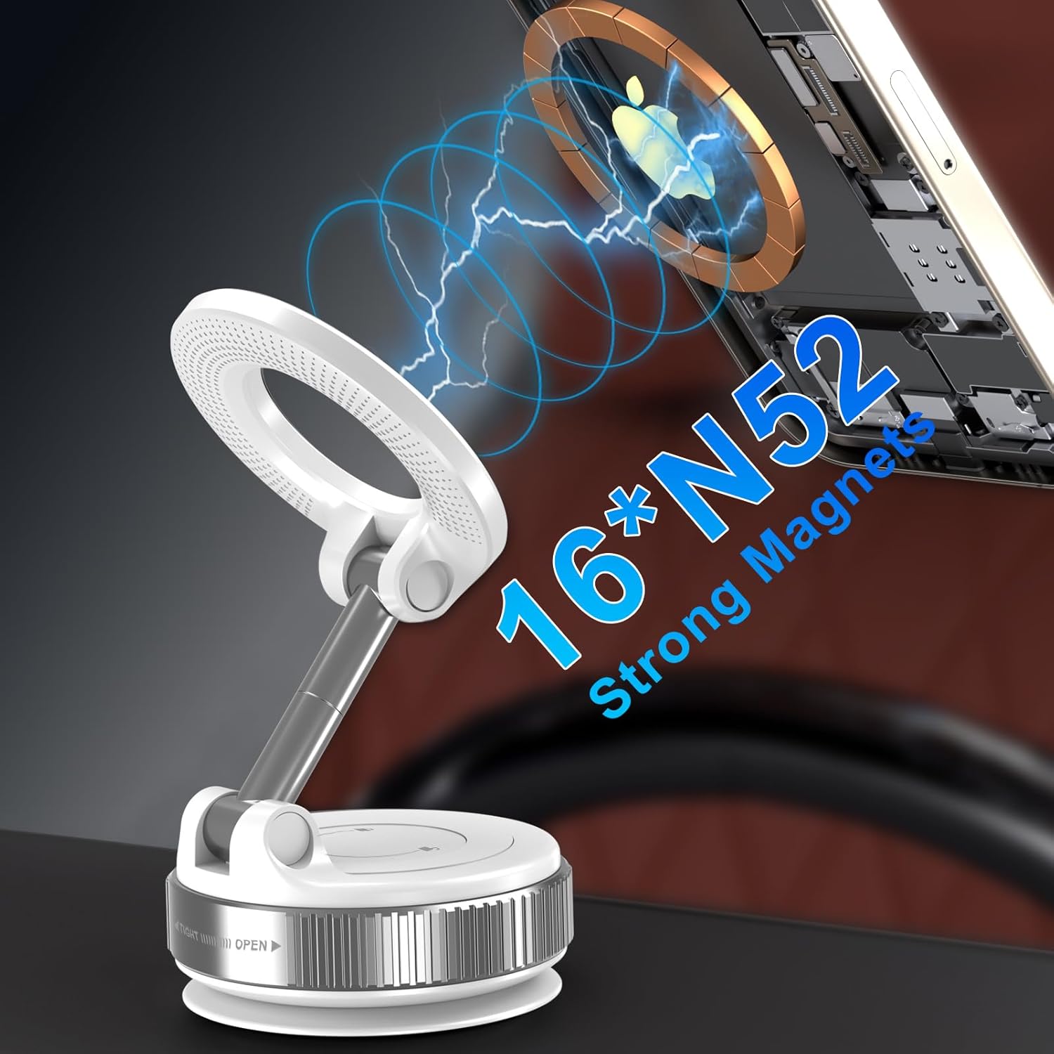 Vacuum Magnetic Phone Holders for Your Car, 360° Adjustable Car Phone Holder for Magsafe with Powerful Magnet, Folding Car Mount for iPhone 17 Pro Max 16 15 14 13 12 Air Plus & Android