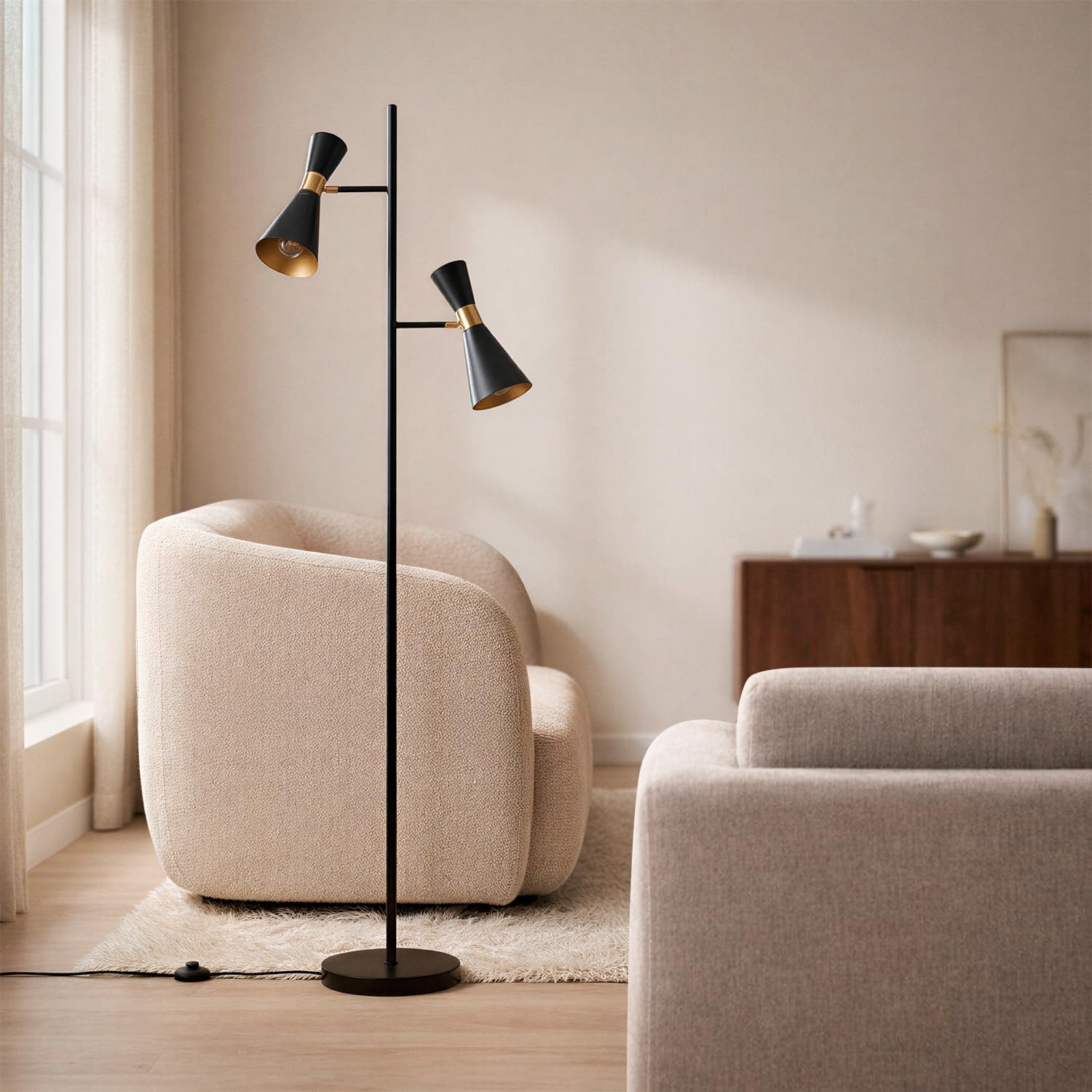 LEDKIA Lampada da Terra Metallo 2 Faretti Jigger Nero/Oro