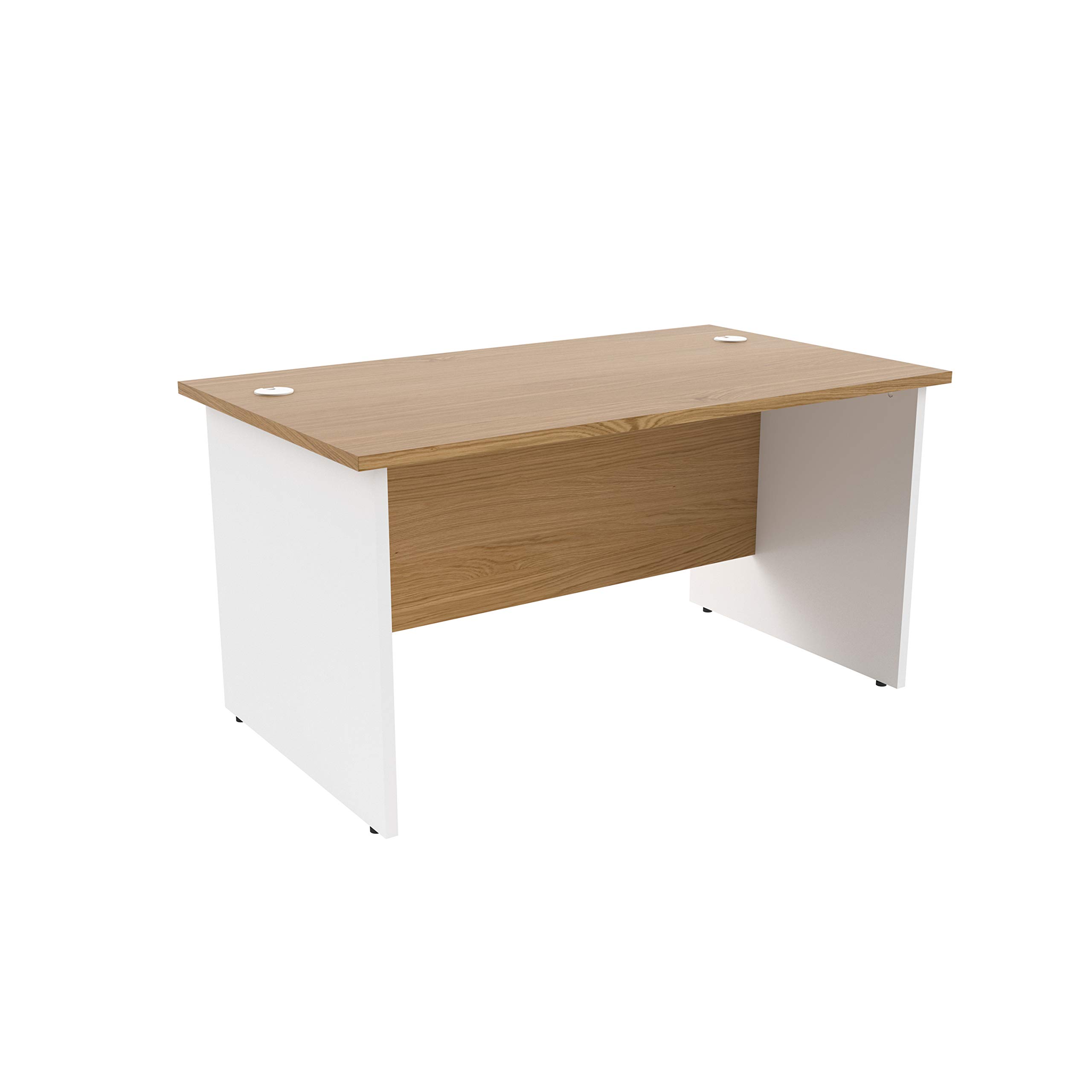 Office Hippo Heavy Duty Rectangular Office Desk, Home, Table, Integrated Cable Ports, 5 Yr Wty, MFC, White Legs, Oak Top, 160cm x 80cm