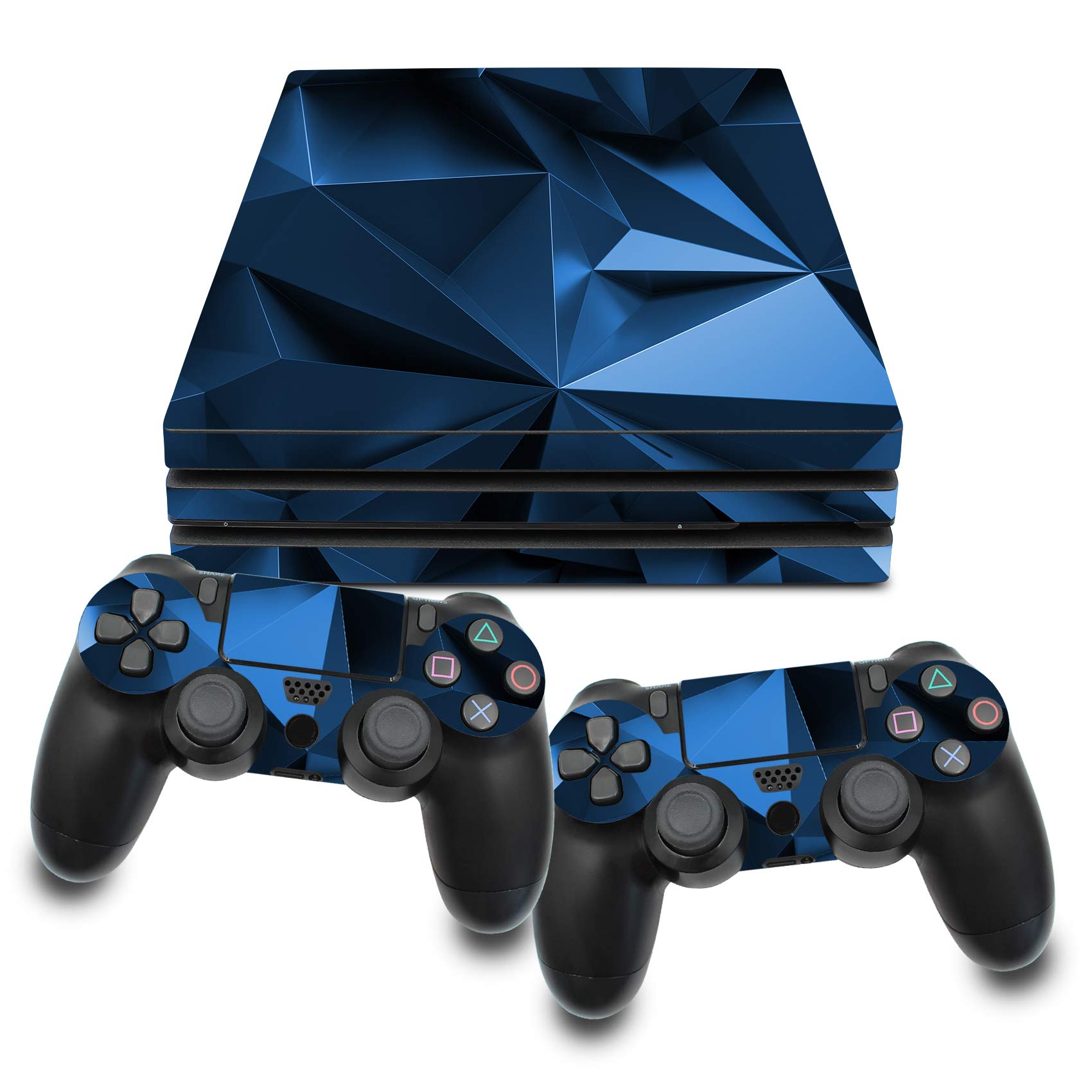 Finest Folia Schutzfolien Set kompatibel mit PS4 Pro Konsole und Controller | Vinyl Skin Polygon Blau Aufkleber als Kratzschutz passgenaues Cover selbstklebender Sticker für Spielekonsole Gehäuse