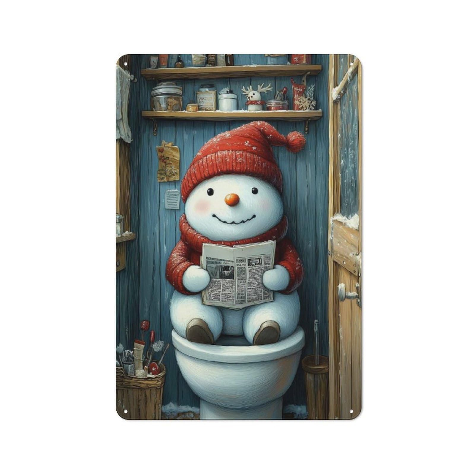 Junmoney Snowman On The Toilet Retro-Style Metal Plaque 30X20cm For Garage Or Workshop, For Garage, Workshop And Man Cave Decoration
