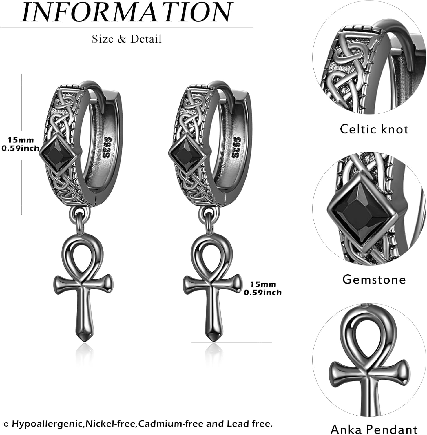 Celtic Dangle Earrings 925 Sterling silver Celtic Knot Hoop Earrings Celtic Jewelry Gifts for Men Women