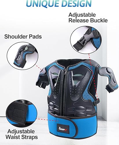 Vista 3 de StarknightMT Traje de armadura de motocicleta para niños, equipo de motocross, protector de pecho, columna vertebral, espalda, hombro, brazo, codo