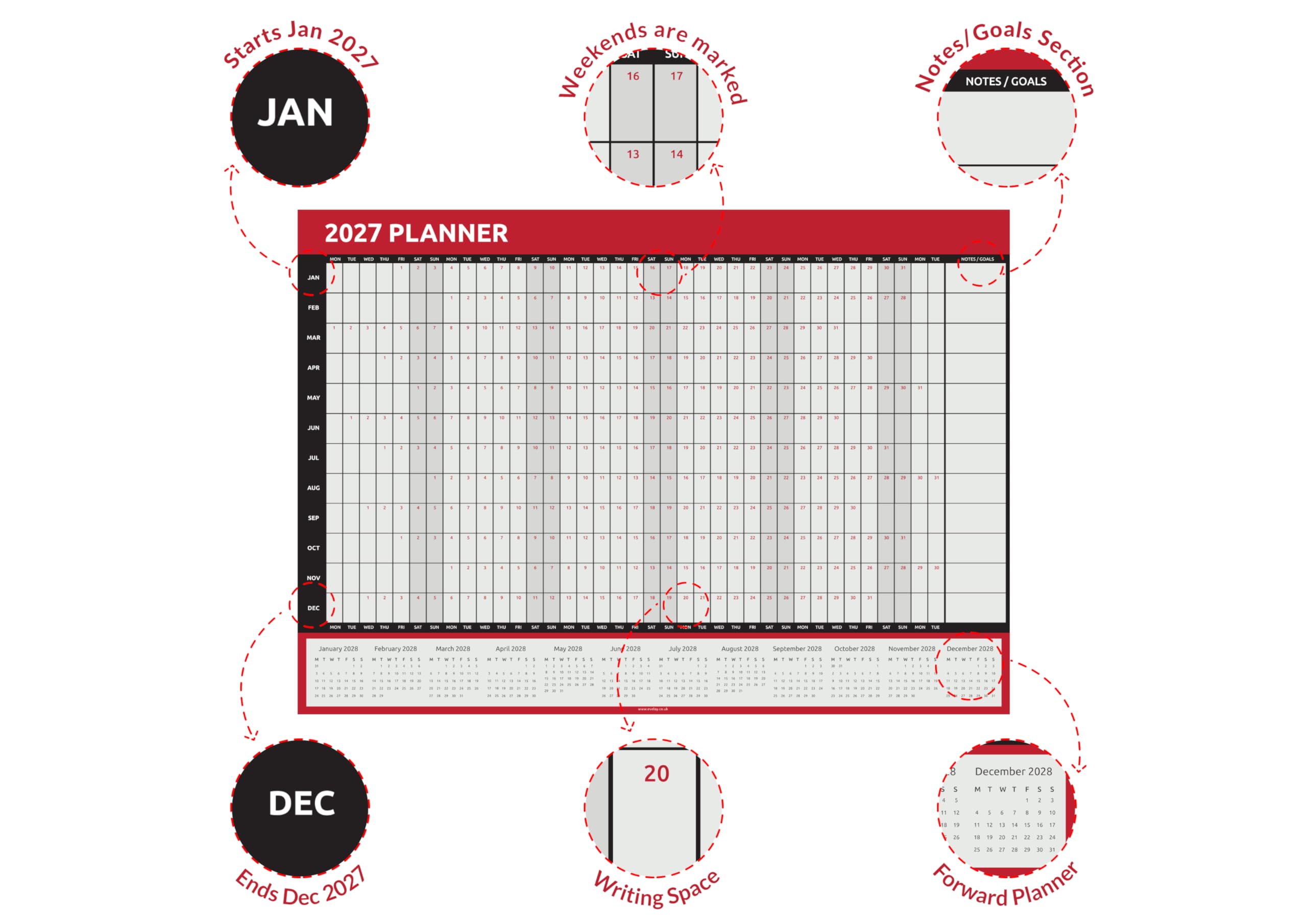 2025 Wall Planner Calendar A2 Size (59.4cm X 42cm) Full Year To View Calendar For Home Office Work School (Rainbow - View #3