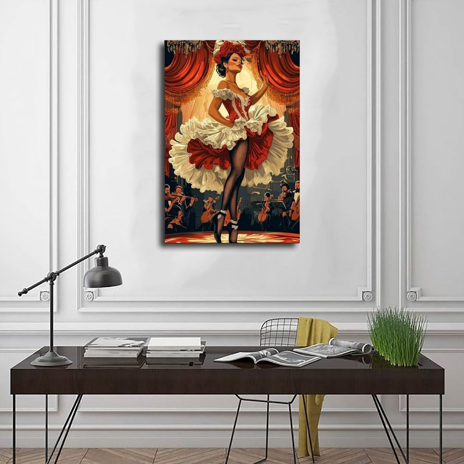 Poster su tela con illustrazione di cabaret parigino, danza cancanese francese, decorazione per camera da letto, ufficio, camera da letto, regalo, 60 x 90 cm