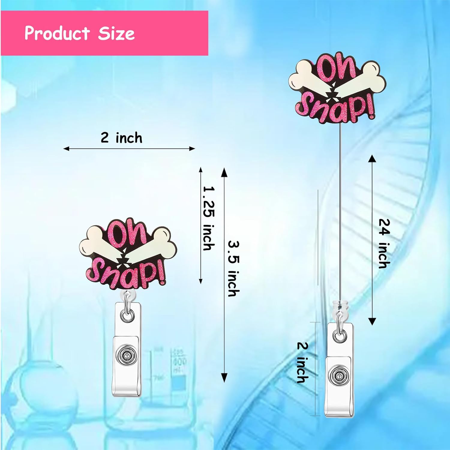 Oh Snap Ortho Badge Reel - Funny Broken Bone Badge Reel Holder Retractable with Swivel Alligator Clip Glitter Gift for Radiology X-Ray Tech Orthopedics Nurse CST - Image 3