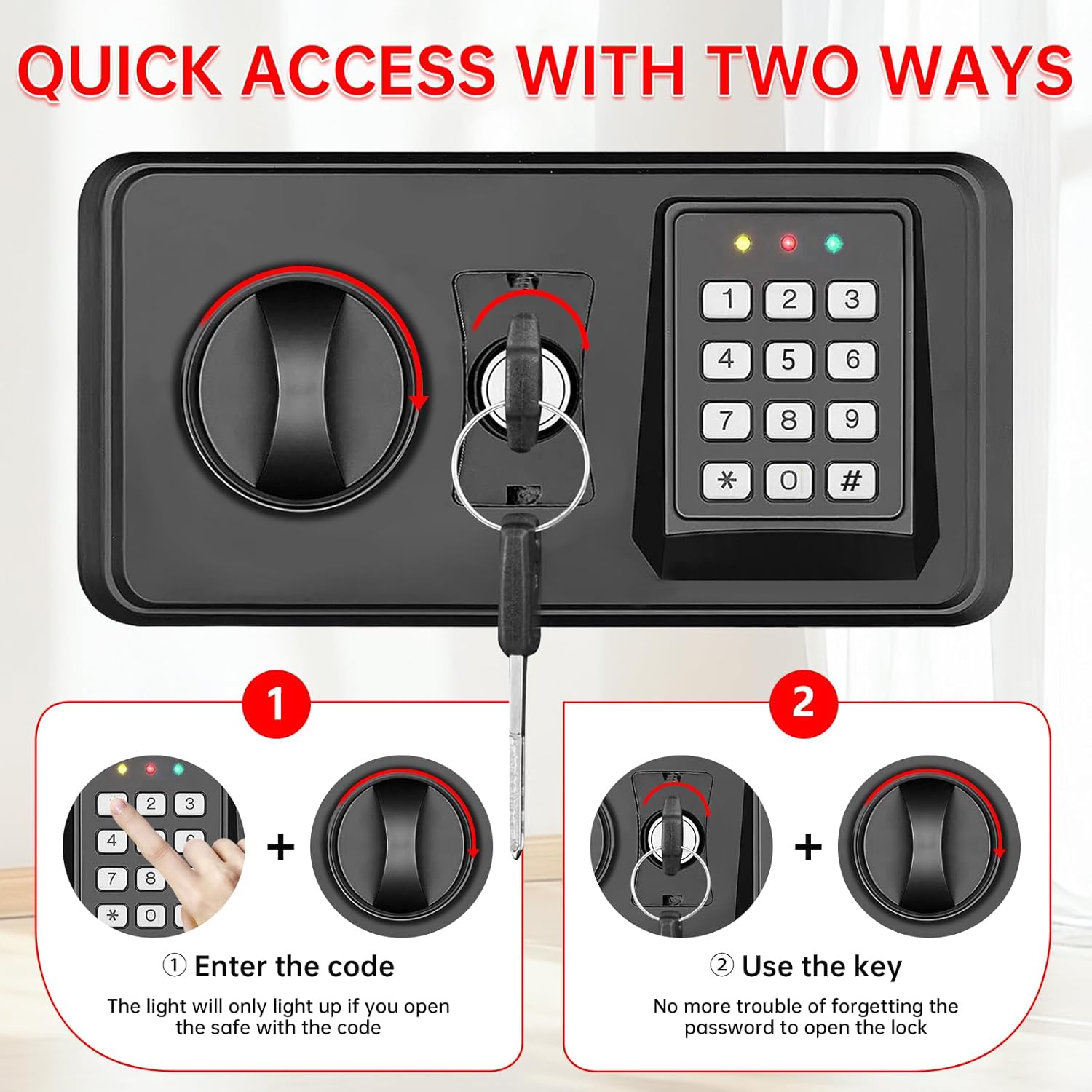 1.2 Cuft Small Home Safes Fireproof Waterproof, Anti-theft Fireproof Safe Box with Digital Keypad, Spare Keys and Removable Shelf, Security Safe for Home Money Medicine Valuables