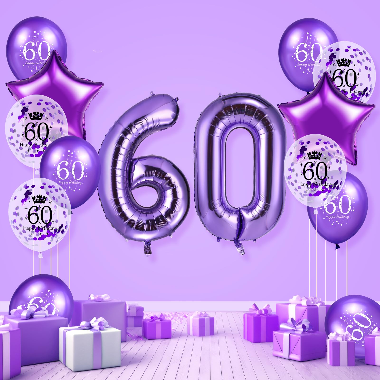 Amazon.com: RUMIA Purple 60th Birthday Balloons, 14 PCS: 40 Inch