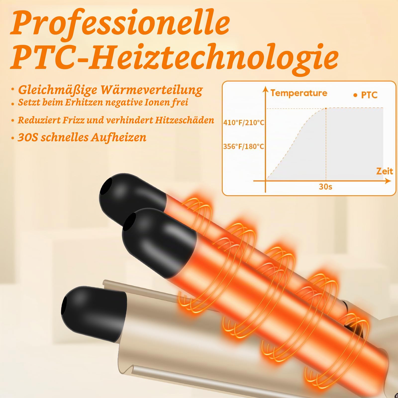 Lockenstab 3 Fässer LAYADO Welleneisen für Haare, Welleneisen 22mm, Beach Waves Lockenstab Einstellbar Schnell Eerhitzendes Professionelle Styling-Tool Für Alle Langes/Kurzes Haar