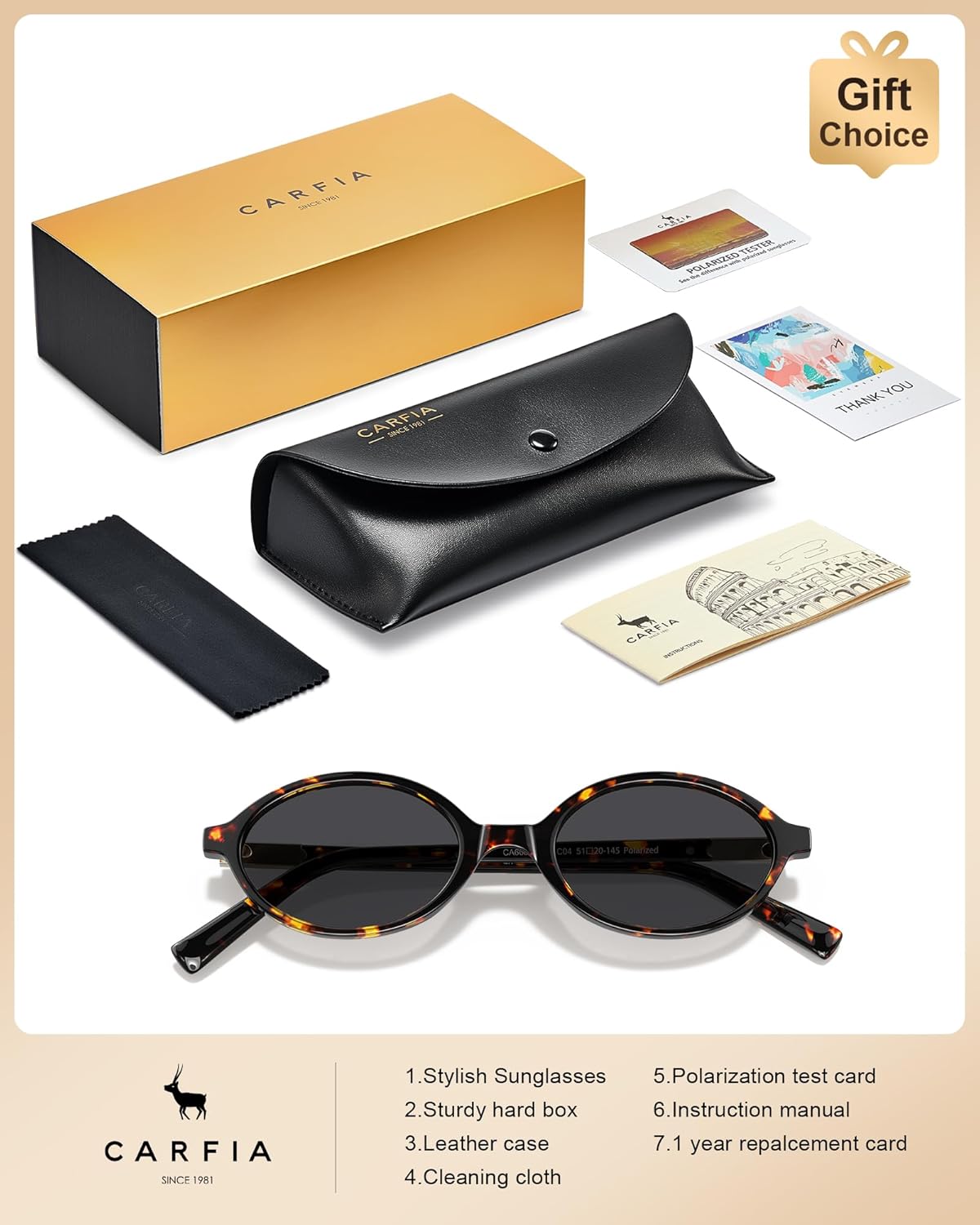 CARFIA Acetate Polarized Sunglasses for Women UV Protection Narrow Shades Classic Trendy Oval Sun Glasses CA6602