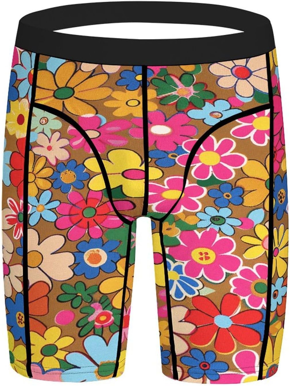 Bright Flower Style Compression Shorts Men Spandex Sport Shorts Workout Performance Baselayer Underwear