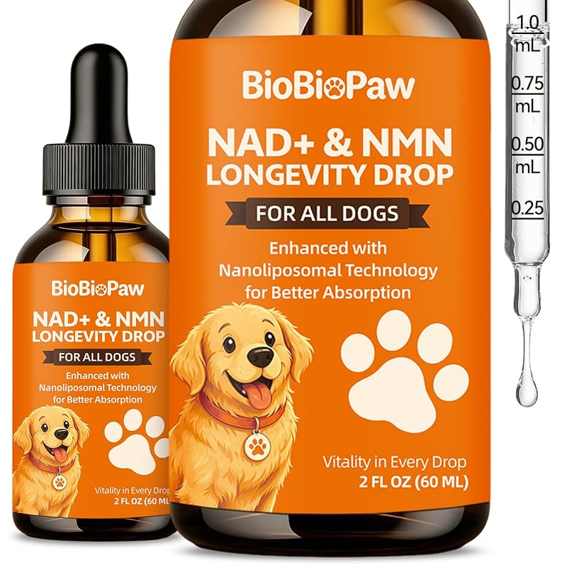 Suplemento líquido para cães com NAD+, NMN, CoQ10 e Resveratrol BioBiopaw 60 mL sabor carne