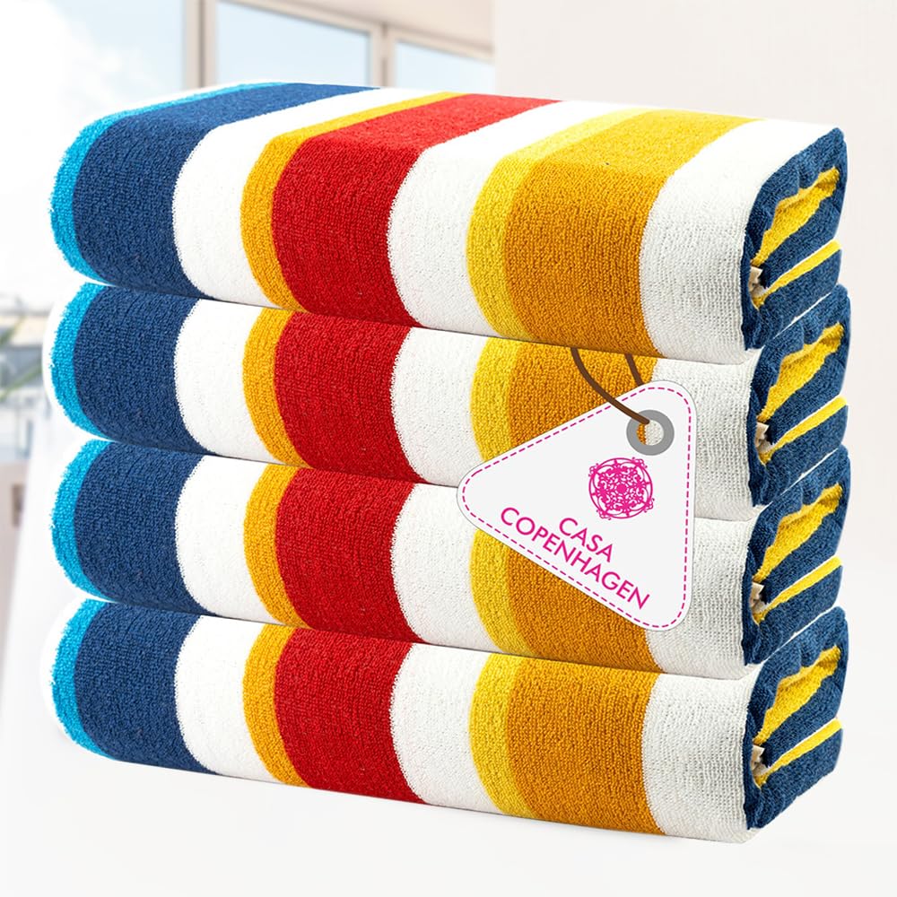 CASA COPENHAGEN Set Regalo da 4 Asciugamani Bora Bora – Giallo, Asciugamani da Piscina Extra-Large 75x150 cm, 100% Cotone (Perfetto Set Regalo Estivo per Uomini e Donne)
