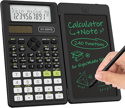 Wissenschaftlicher Taschenrechner für Schüler mit Notizblock Schulbedarf für Oberstufe und Gymnasium ROATEE 2-zeiliges klappbares Display 82 MS wissenschaftlicher Rechner mit Tablet