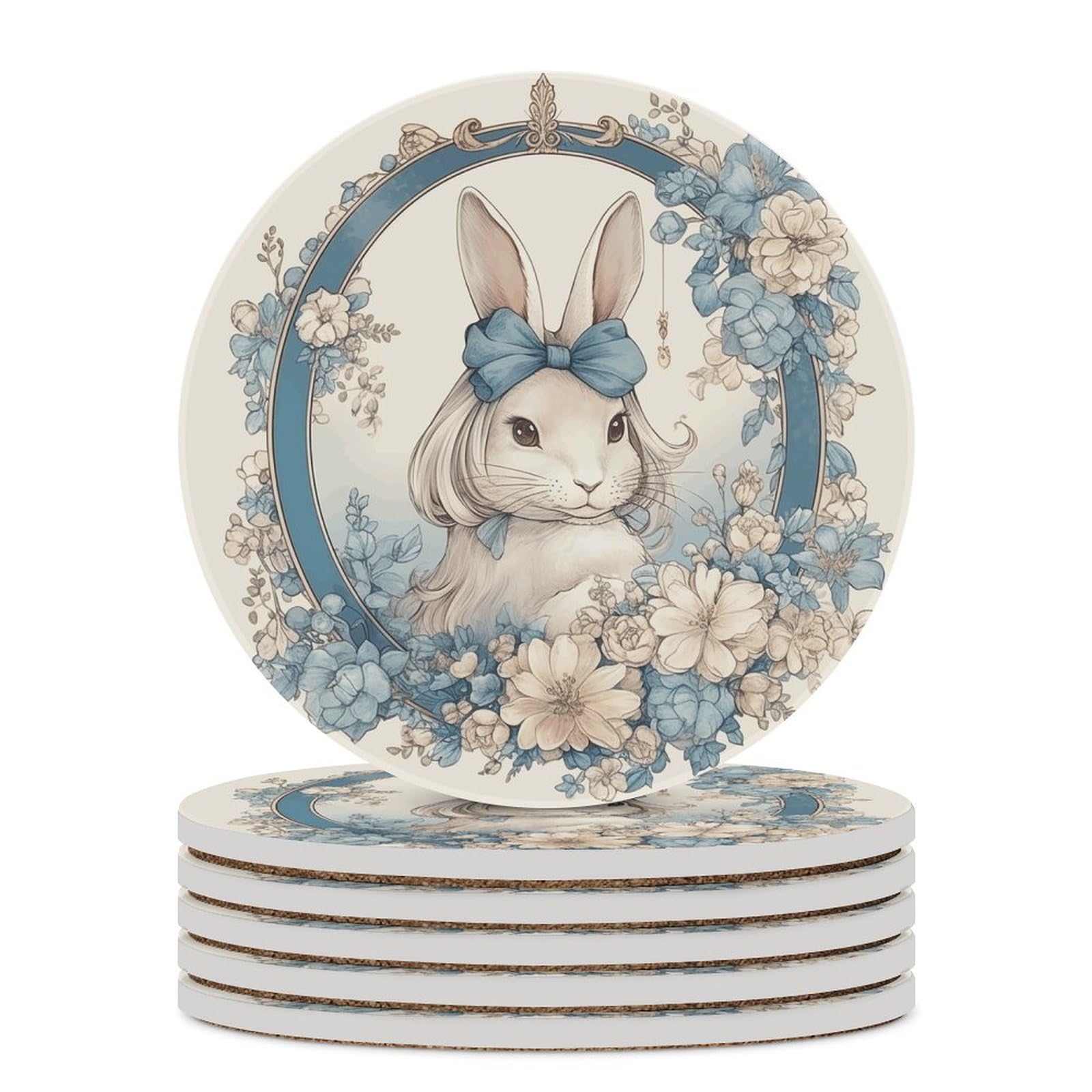 Dessous de verre céramique pour offrir en cadeau de pendaison de crémaillère avec motif lapin