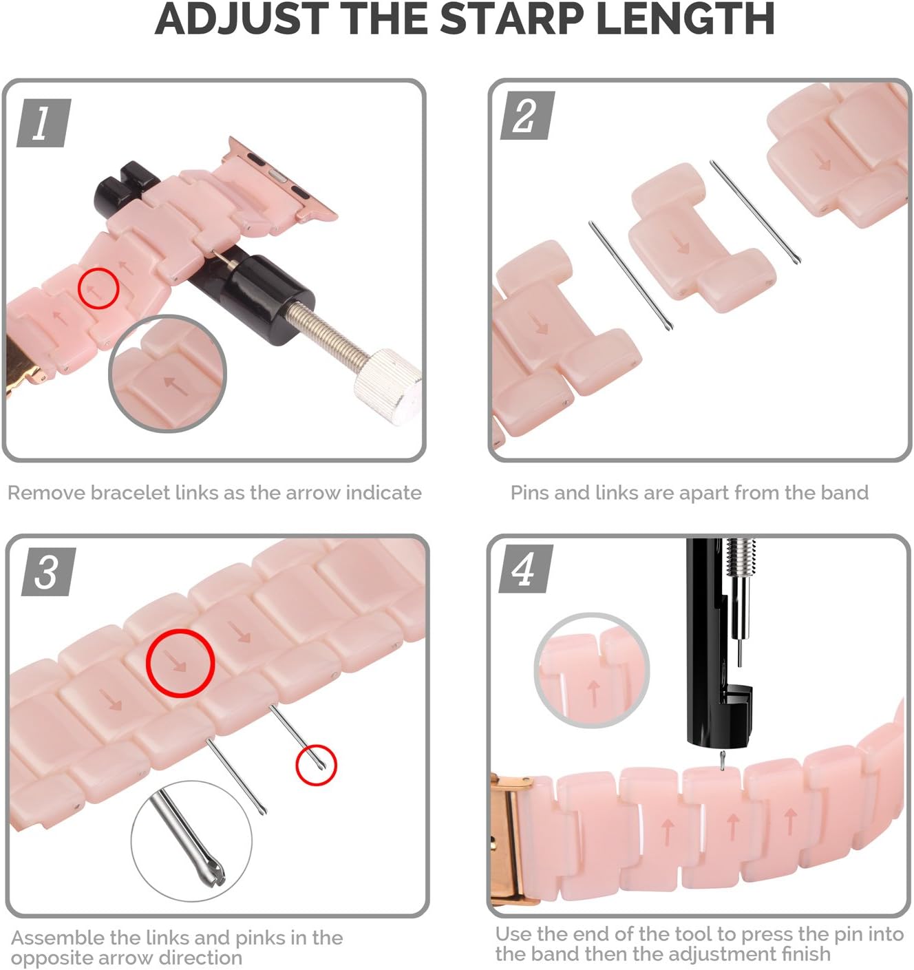 Wearlizer Compatible with Apple Watch Band 38mm 40mm 41mm Womens for iWatch SE Lightweight Pink Resin Wristbands Beauty Replacement Dressy Bracelet Strap (Metal Steel Clasp) Series 7 6 5 4 3 2 1 Sport Photo