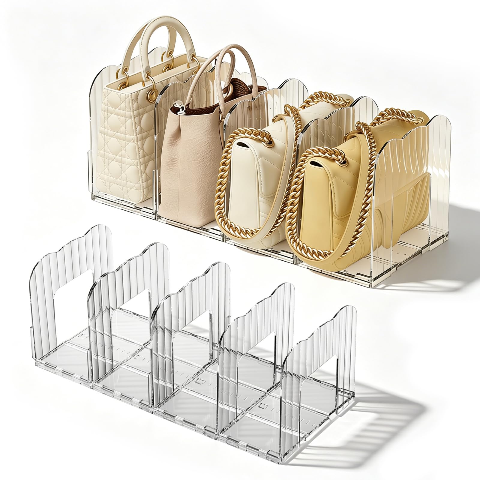 Husoue Clear 8 Pcs Adjustable Handbag Storage Solutions, Handbag Organiser Acrylic Closet Organiser Shelf Dividers For Handbags In Wardrobe Closet Bedroom