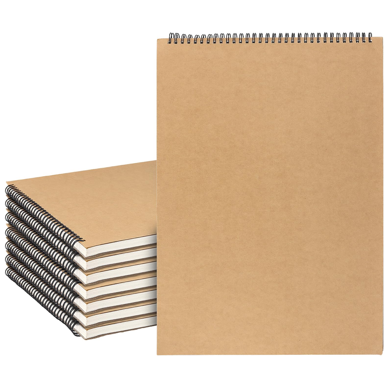 DAKFOOK 8 cuadernos de bocetos A3, 30 hojas/60 páginas hacia arriba, bloc de bocetos con espiral, bloc de dibujo A3, álbumes de recortes de arte con cubierta de papel kraft para dibujar y tomar notas