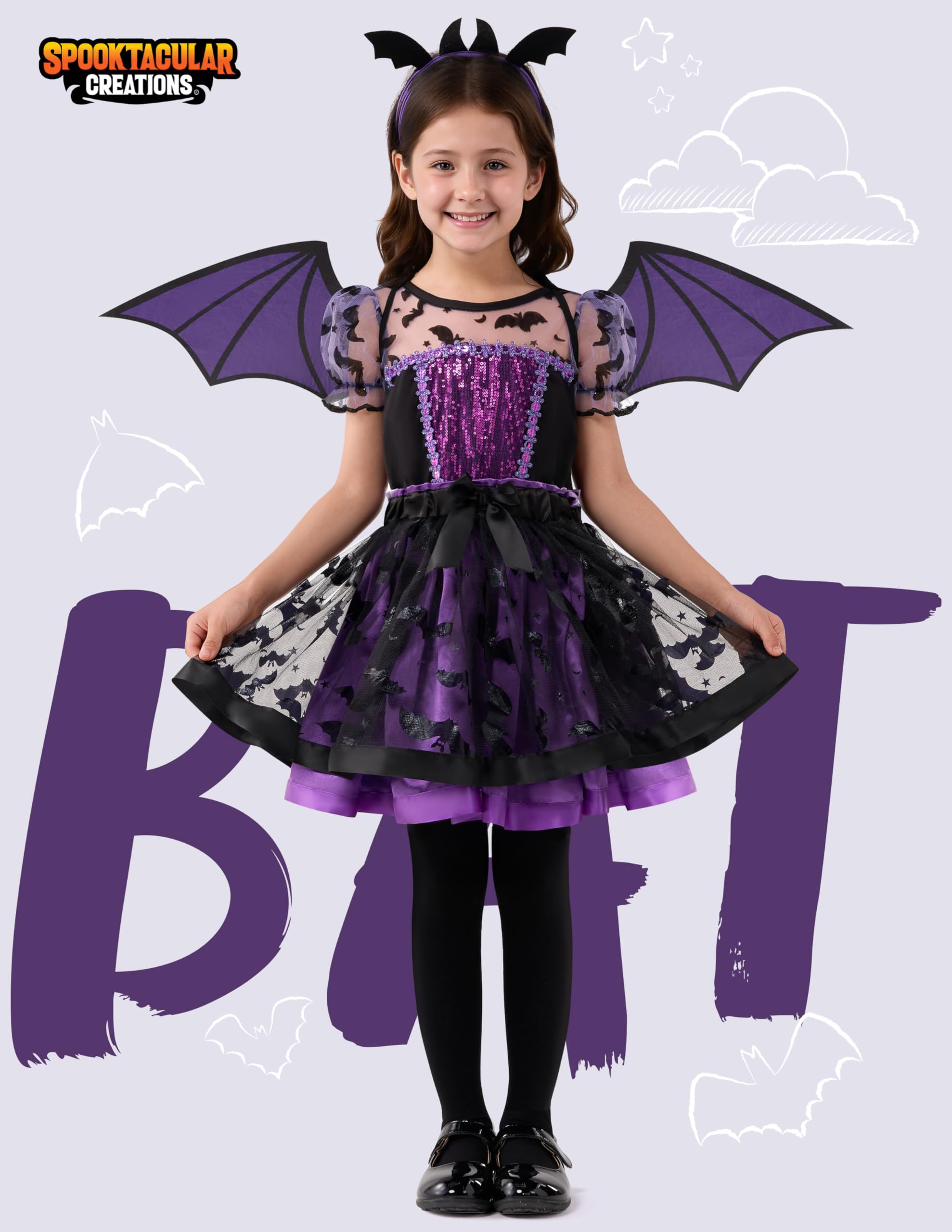 Spooktacular Creations Halloween Child Girl Purple Bat Tutu Costume - Image 2