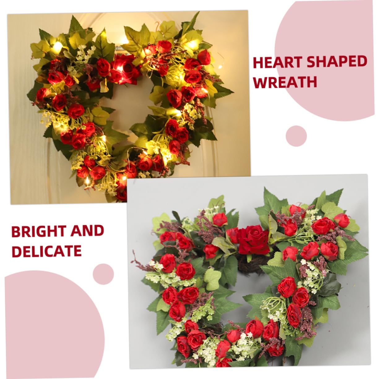 GARVALON Herzförmiger Wandbehang Kranz aus Künstlichen Rosen Valentinstag Dekoration mit Romantischer Atmosphäre und Tragbarem Design für Zuhause und Festival