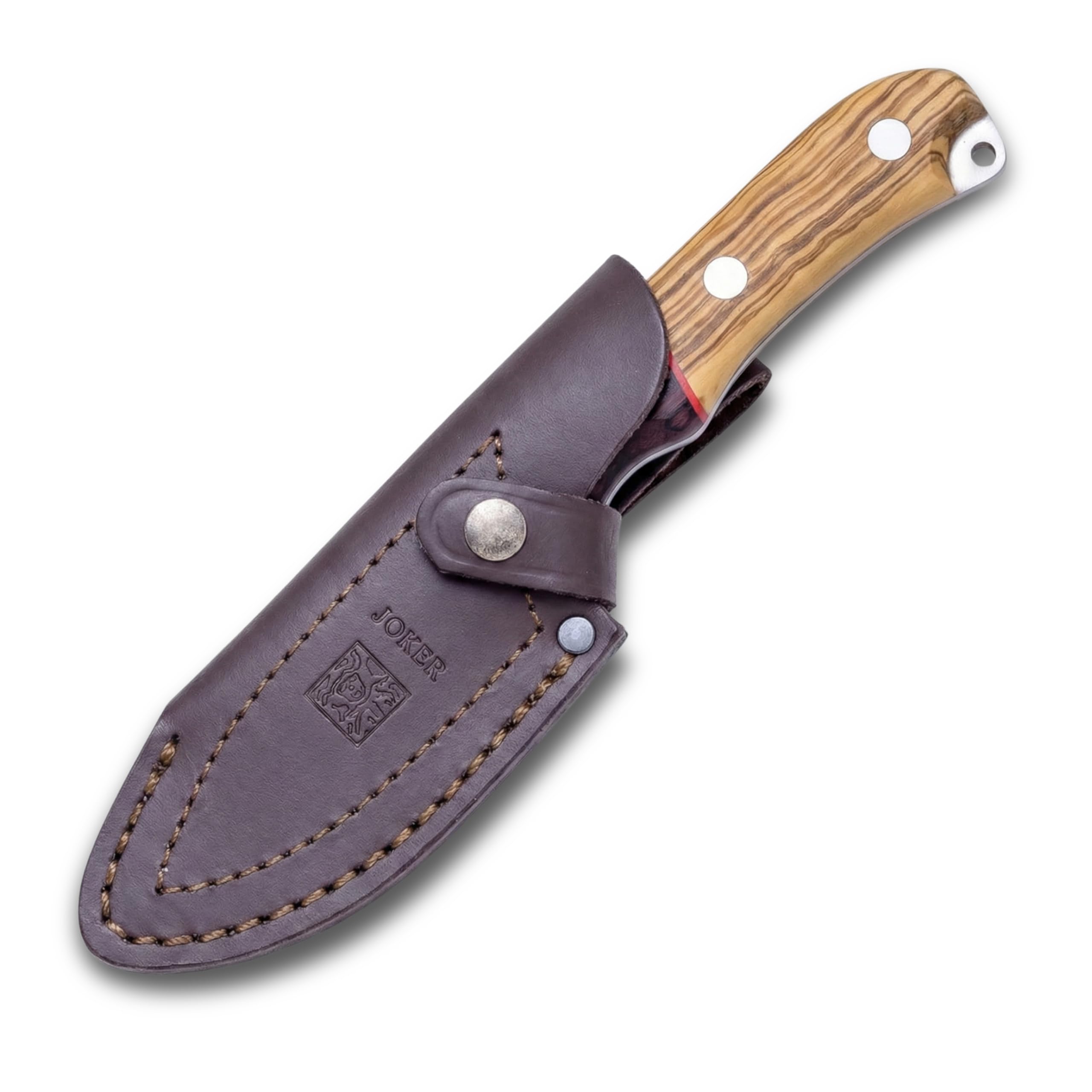 joker Coltello da caccia Aquila, con polsino in legno d'ulivo, lama MOVA 8,5 cm, include astuccio in pelle, palo santo ferrule, CO103 per attività di Pesca, l'Escursionismo, Il Campeggio