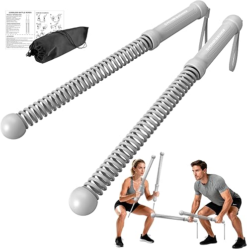 Miniatura 7 de Power GUIDENCE - 2 cuerdas de batalla sin cuerda para gimnasio en casa, cuerdas de batalla portátiles para entrenamientos HIIT, espacio pequeño,