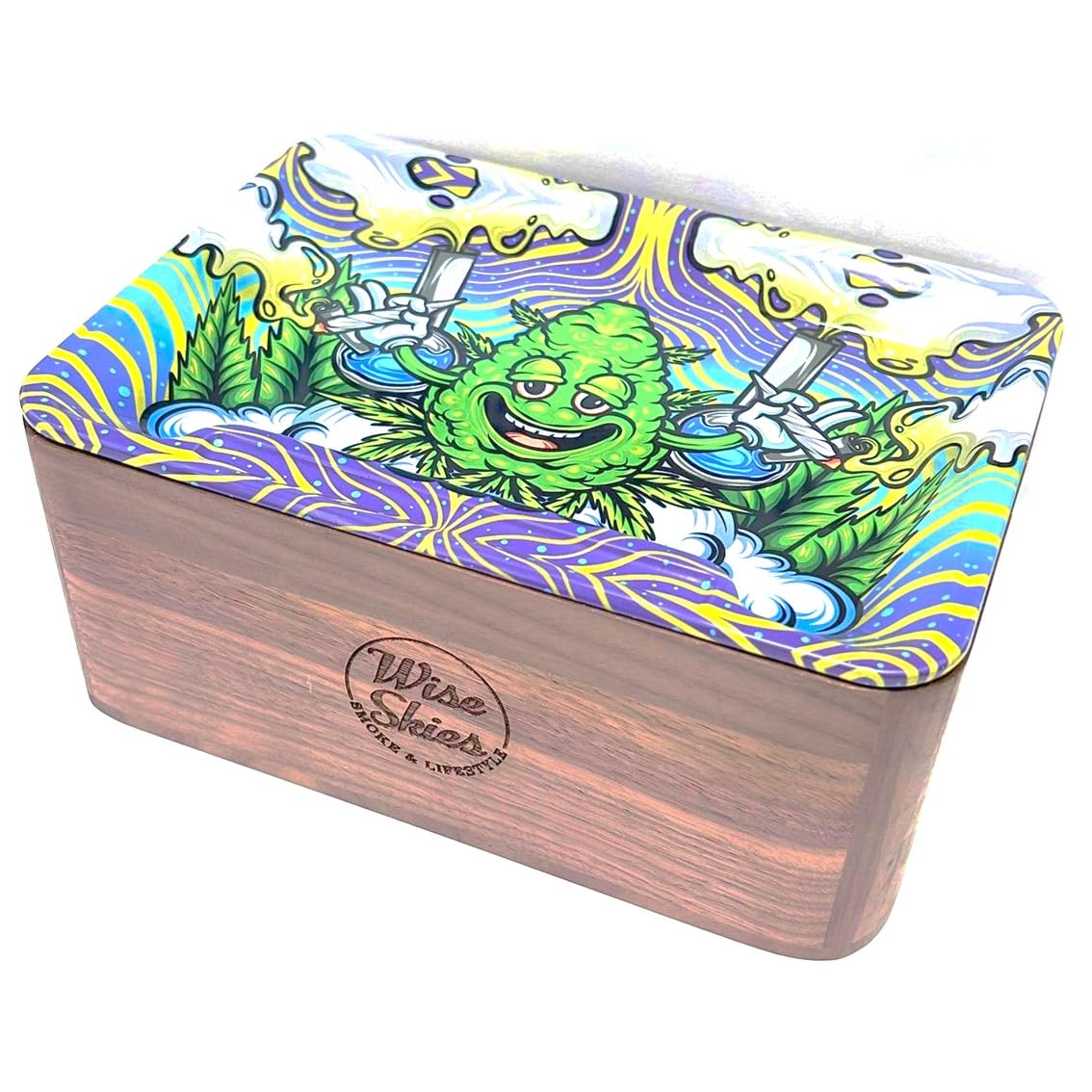 Wise Skies Bud Man Rolling Tray & Box Bundle Rolling Accessories Stash Box Storage Magnetic Lid