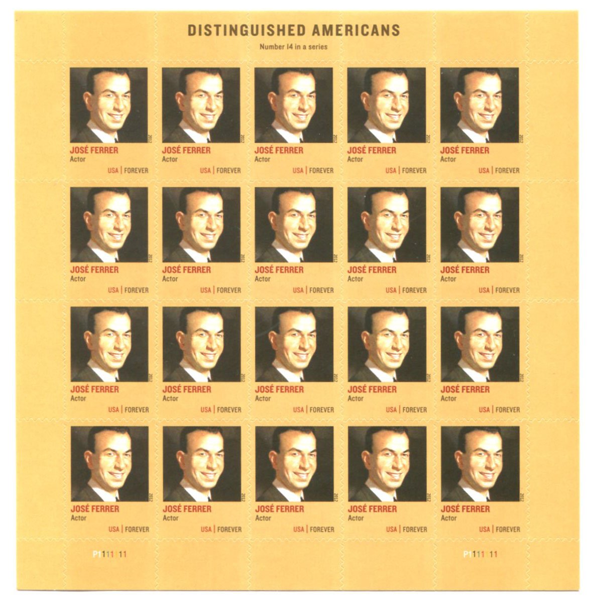 Jose Ferrer Full Sheet of 20 Forever Stamps Scott 4666
