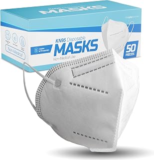 LykaMedical 50 Pack White KN95 Face Masks 5-Layer Breathable Disposable for Adults & Kids - Dust Pollen Protection Non-Medical