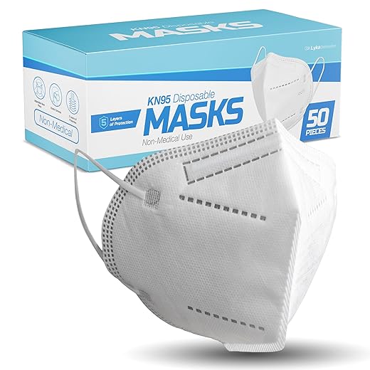 Lyka Distribution KN95 Face Masks - 50 Pack - 5 Layer Protection Breathable Face Mask - Filtration>95% with Comfortable Elastic Ear Loop | Non-Woven Polypropylene Fabric