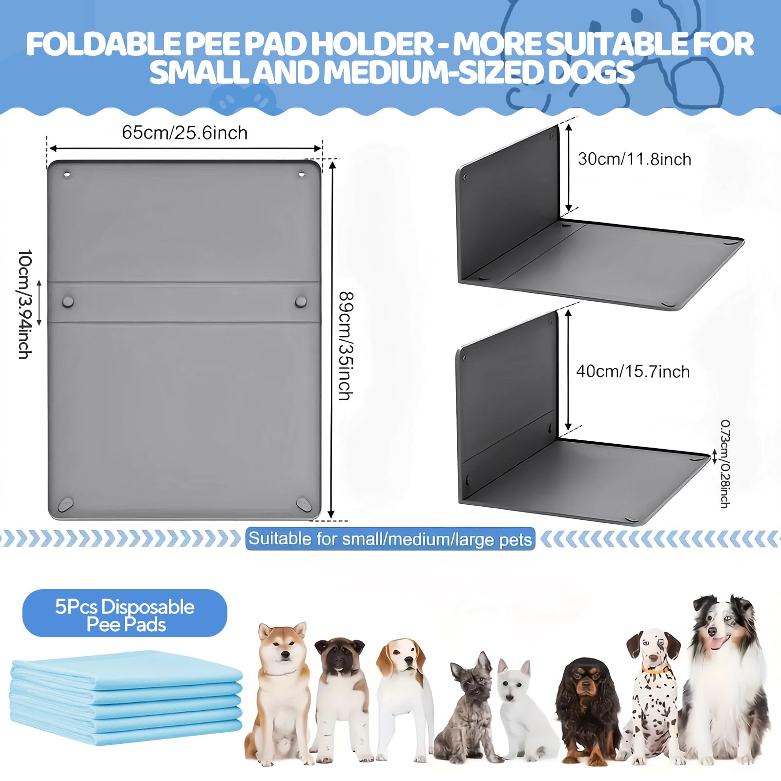 Supporto per tappetino da pipì per cani, 90 x 65 cm, in silicone, pieghevole, con 5 tappetini antiscivolo per addestramento per cuccioli, vasino, protezione per il pavimento, per piccoli animali