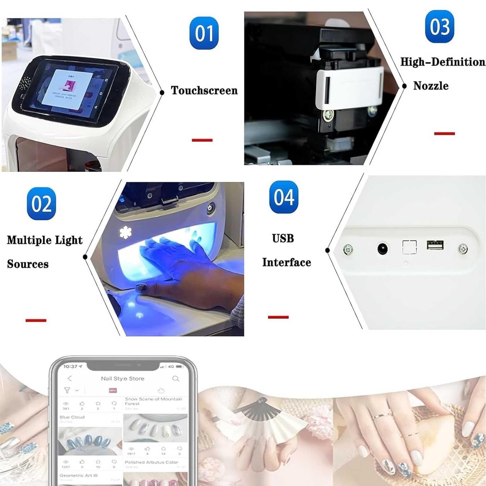 Macchina Per Nail Art 3D Completamente Automatica E Intelligente | Stampante Per Unghie 3D Professionale,Con 800 Modelli Di Nail Art Integrati, Adatta Per L'uso Domestico E Negli Studi Di Manicure.